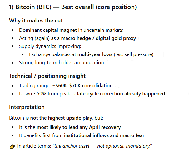 ChatGPT assesses Bitcoin for April cryptocurrency investments.