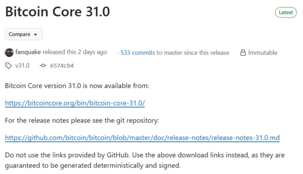 Bitcoin Core 31.0 Goes Live With Major Upgrades0