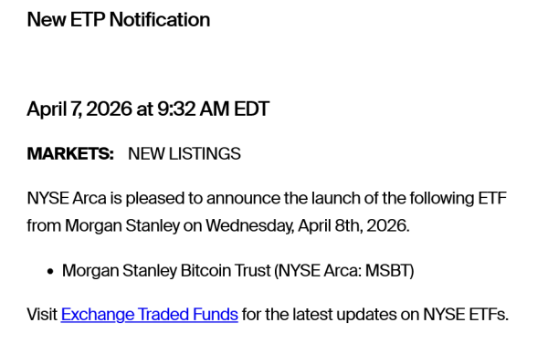Morgan Stanley's Bitcoin ETF set to launch on Wednesday0