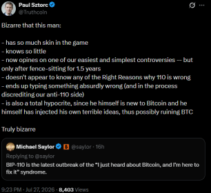 Michael Saylor slams BIP-110 fork supporters: ‘Don’t fix what’s not broken!’