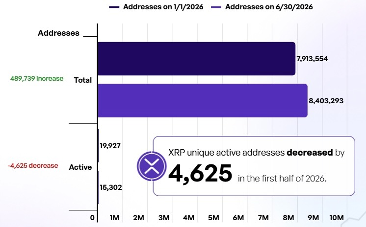 XRP addresses spikes by nearly 490,000 in H1 2026 - Finbold report