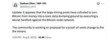 BIP-110 Backers Plot Minority Chain's PoW Reset to 'Fire' Bitcoin Miners