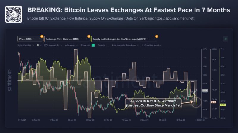 Bitcoin exchange outflows hit a 7-month high