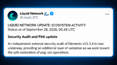 Liquid Network at 86% Backing as Bitcoin Redemption Freeze Drags On